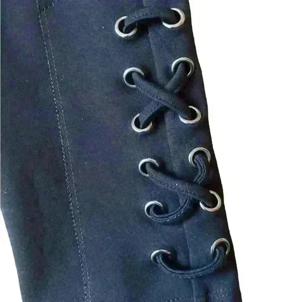 Romeo & Juliet black stretch lace up detail leggings sz L - Picture 3 of 4